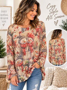 Boutique Snowman Sweater Oversized Open Knit Holiday Christmas Large